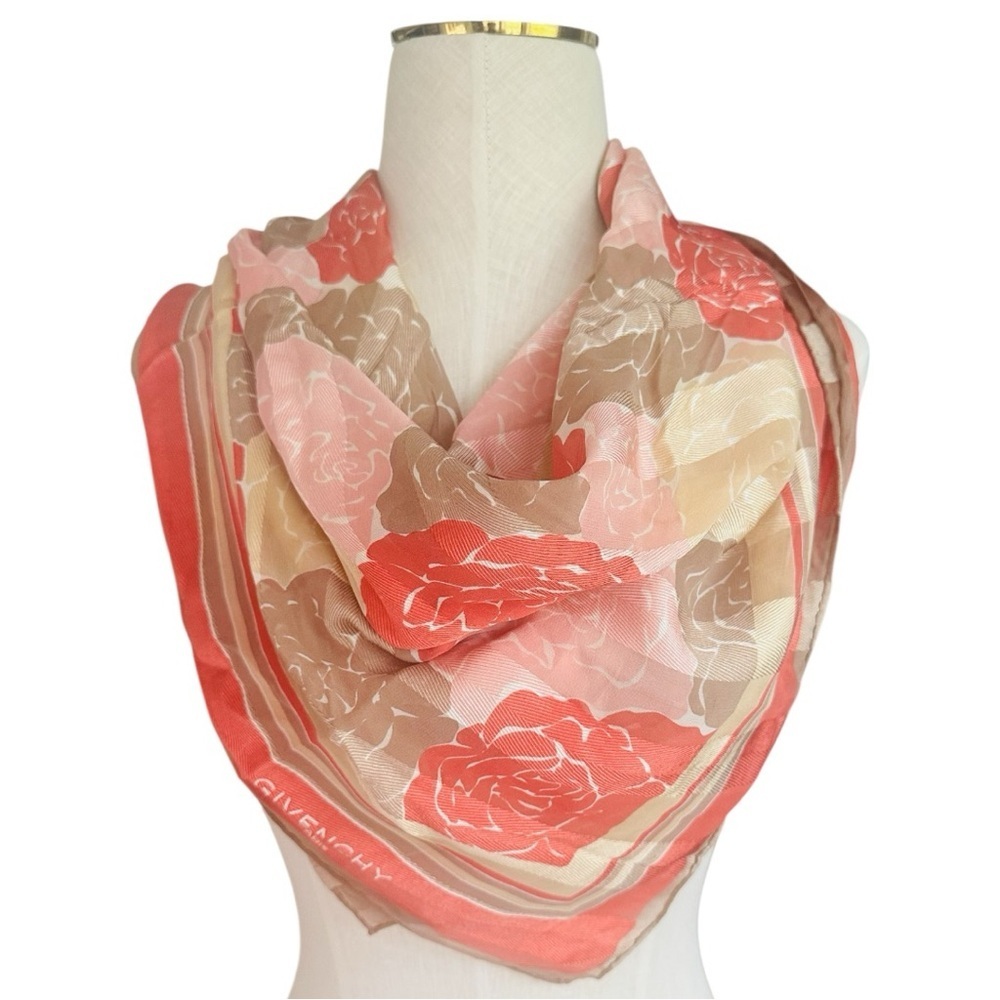 Givenchy Beautiful Rose, Pink And Beige Rose Flower Pattern 100% Silk Scarf